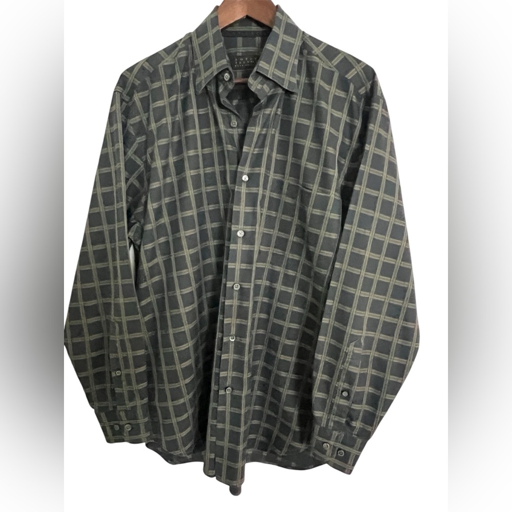 Robert Talbott Best of Class Black and Gray Cotton Plaid Twill, Size L
